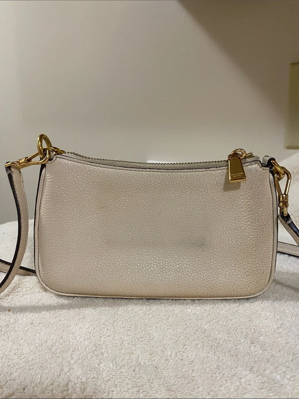 kate spade Cream Pebbled Leather Crossbody with Gold Chain Accent